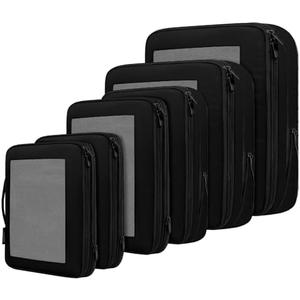 BAGAIL 6 Set Compression Packing Cubes Travel Accessories Expandable Packing Organizers (Square Mesh, 06-Black)