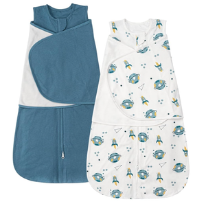 ZIGJOY Sleep Sack Swaddle 0.5 TOG Baby Wearable Blanket 100% Cotton Baby Swaddle Blanket for Newborns 6-12 Months for Boy Girl, Blue&Space