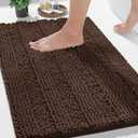 Yimobra Bathroom Rug Mat 24 x 17, Non Slip and Super Absorbent Bath Mat,Machine Washable Quick Dry,Ultra Plush Chenille Shower Rugs for Bathroom Floor Sink Tub and Shower Outside,Brown