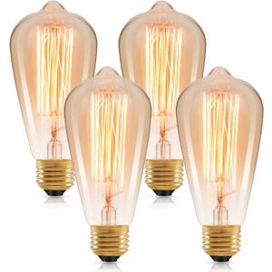 60 Watt Incandescent Edison Light Bulbs, Vintage Dimmable E26 Bulbs, ST64 2200K Warm White Antique 260LM E26 Medium Screw Base Amber Filament Bulbs for Home, Bedroom, Office, Decorative Lamp(4-Pack)