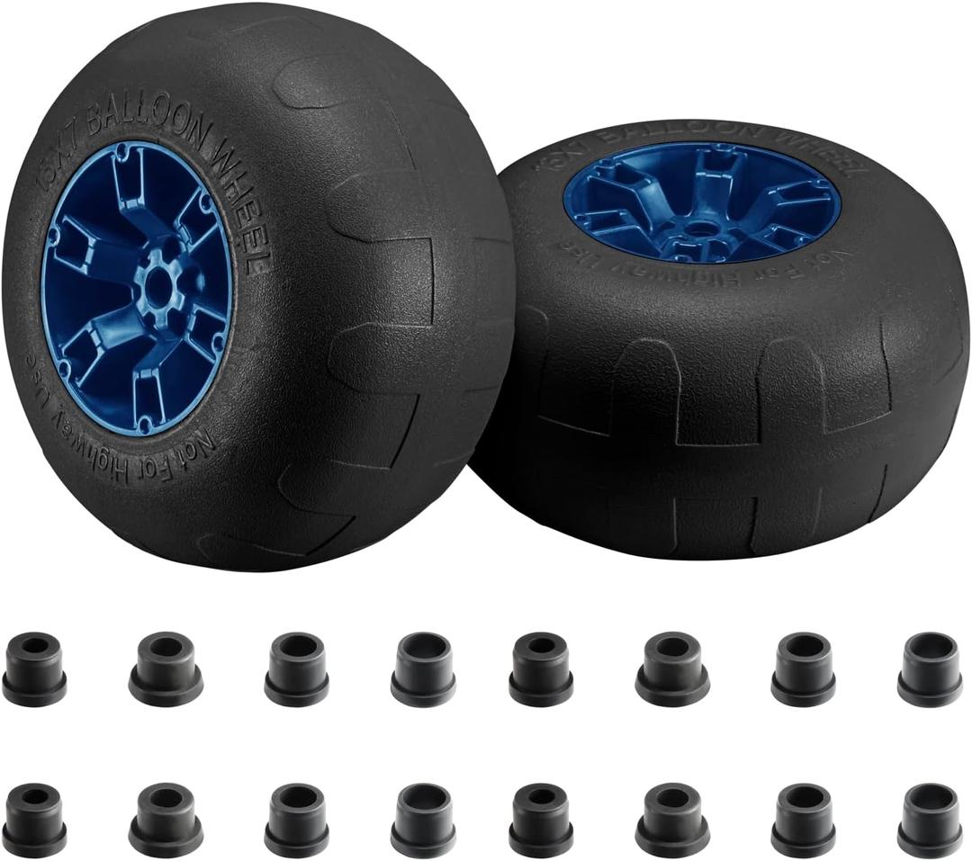 Beach Balloon Wheels, 13" Flat-Free Solid PU Beach Cart Tires Replacement Big Sand Wheels for Beach Buggy, Kayak Trolley, Canoe Cart, Rolling Walker, Garden Cart, Wheelchair & Buggy, 2-Pack (Black)