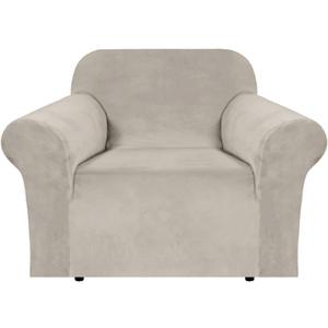 H.VERSAILTEX Stretch Velvet Armchair Cover Couch Covers 1 Cushion Chair Slipcover for Living Room Furniture Cover Crafted from Thick Comfy Rich Velour (Chair 31"-49", French Oak)