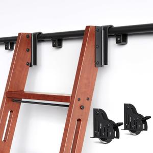 12FT Rolling Library Ladder Hardware Kit,350lb Capacity,Telescopic Hook & Bottom Wheel with Brake,Aluminum Sliding Track for Bookcase Attic Loft(No Ladder)
