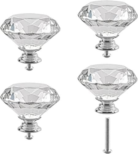 Crystal Cabinet Knobs 3Pack Clear Glass Diamond Shape Drawer Knobs 50mm Diamond Dresser Pulls Door Knobs Cabinet Pulls Cupboard Wardrobe Handles for Kitchen Office Cupboard Drawers (Silver, 3 PCS)