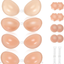 Adhesive Bra for Women Sticky Silicone Invisible Push up Bra,4 Pairs Adhesive Bras & 4 Pairs Nipple Covers A Cups