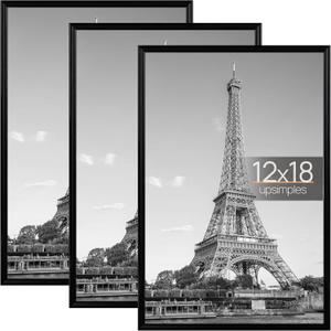upsimples 12x18 Poster Frame, Easy Slide-In Assembly, Black, 3 Pack