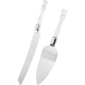 2 x Silver Crystal Cake Cutting Set for Wedding, 2-Piece Stainless Steel Cake Cutter Set, Clear Wedding Cake Knife Set, Cake Knife and Server Set, Cake Cutting Utensils with Faux Crystal Handle