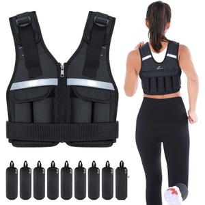 Sportneer Adjustable Weighted Vest Weights: 2-18 lbs Washable Weight Vest for Walking 16 In 1 Fast Adjust Rucking Vest for Women and Men Home Gym Running Jogging Strength Training Vests (Black)