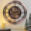 CLXEAST 28 Inch Oversized Large Moving Gear Wall Clock for Living Room Decor,Modern Farmhouse Decorative Wall Clocks Battery Operated,Rose Gold,House Warming Gifts New Home (Copper)