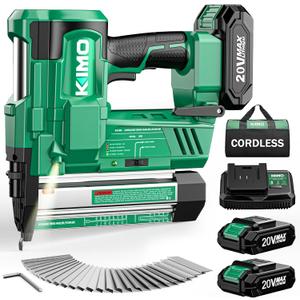 KIMO 2" Brad Nailer Cordless 18 Gauge w/ 20V Battery 2.0Ah X 2, 1000pcs Nails and Staples,180 Nails/min, 2 Firing Modes, Adjustable Nailing Depth, 2 in 1 Cordless Nail Gun and Stapler for DIY Project