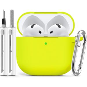 Ljusmicker for AirPods 4 Case 2024 with Cleaner Kit,Soft Silicone Protective Cover for Apple AirPods 4th Generation Cases for Women Men,for AirPod 4 Case Accessories with Keychain-Neon Green (Fluorescent Green)