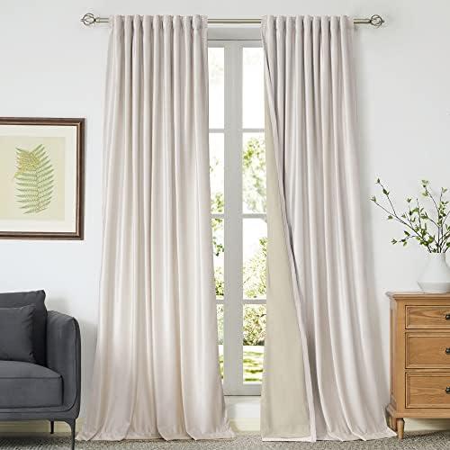 100% Blackout Ivory Off White Velvet Curtains 84 inch Long for Living Room,Set of 2 Panels Liner Rod Pocket Back Tab Thermal Window Drapes Room Darkening Heavy Decorative Curtains for Bedroom
