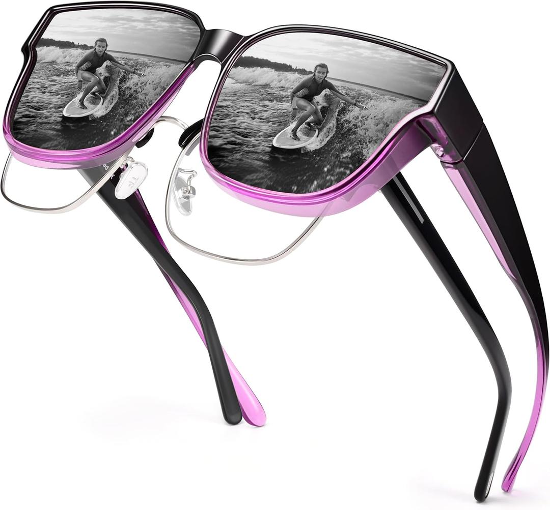 URUMQI Polarized Sunglasses Fit Over Glasses for Women, UV400 Protection Trendy Square Womens Mens Shades Sun Glasses