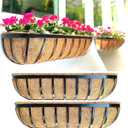 LaLaGreen Outdoor Wall Planter - 30 Inch, 2 Pack Black Metal Window Boxes Planters Attach to House, Large Flower Basket Deck Railings Hanging with Coco Liner Horse Troughs Fence Balcony Patio Porch