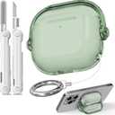 Safety Lock for Airpods 4 Case,TPU Clear Case for Apple Airpods 4 Case 2024 USB-C with Cleaner Kit, Drop Protection Airpods 4 Case Cover for Men for Women with Lock and Keychain, Clear Green