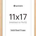 upsimples 11x17 Picture Frame, Natural Solid Wood Picture Frames, Display 9x15 with Mat or 11 x 17 Without, Vertical or Horizontal Wall Hanging, 1 Pack, Natural