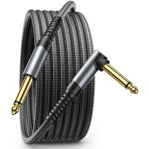 JSAUX Guitar Cable 10 ft, Amp Cord for Electric Guitar/Mandolin/Bass, Pro Audio Instrument Cable with 1/4" Tips(TS Port) Right Angle to Straight-Gray, Set of 2