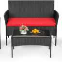 FDW | 4-Piece Patio Furniture Set | Red | Outdoor Wicker Furniture with Coffee Table | Modern Rattan Chairs Conversation Set | Outdoor Seating | Weather-Resistant | for Porch, Garden, Lawn