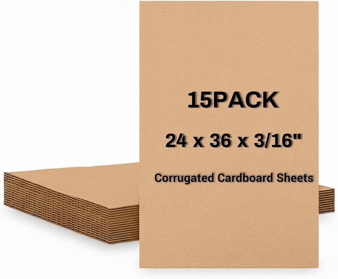 15 Pack 24" x 36" Corrugated Cardboard Sheets, Double Wall 3/16" Thick Brown Poster Board, Large Flat Cardboard Sheet for Packing, Mailing, Moving, Shipping, Crafts