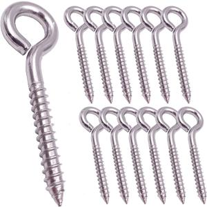 Pack of 12 M6 Metal Hooks, heavy-duty304 Stainless Steel Screw Hooks, self-Tapping Eye-Ring Bolt Hooks, Hole Hooks, Strong Indoor and Outdooreye Hooks