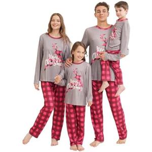 FFFish Family Matching Christmas Pajamas Set, Cute Elk Sleepwear for Boys Girls Dad Mum (Grey Christmas Reindeer, Women, Large)