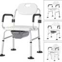 Bedside Commode Chair for Elderly, Versatile 3 in 1 Shower Chair with Arms and Back, Raised Toilet Seat with Removable Commode, Adjustable Leg Height, Non-Slip Seat, 400 lbs Capacity