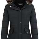 Women's Winter Coat Waterproof Long Insulated Parka with Detachable Hood, Large