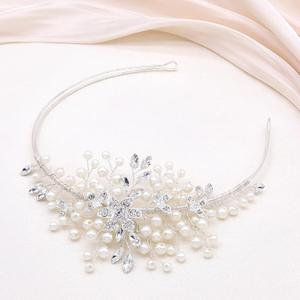 Oriamour Silver Bridal Headband With Rhinestones and Pearls Wedding Headpieces Bridal Hair Accessories For Wedding, Party, Prom, Homecoming