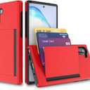 Galaxy S21 FE Case with Card Holder,Silicone Hybrid Protective Wallet Cover Case for Samsung Galaxy S21 FE Edition - Red