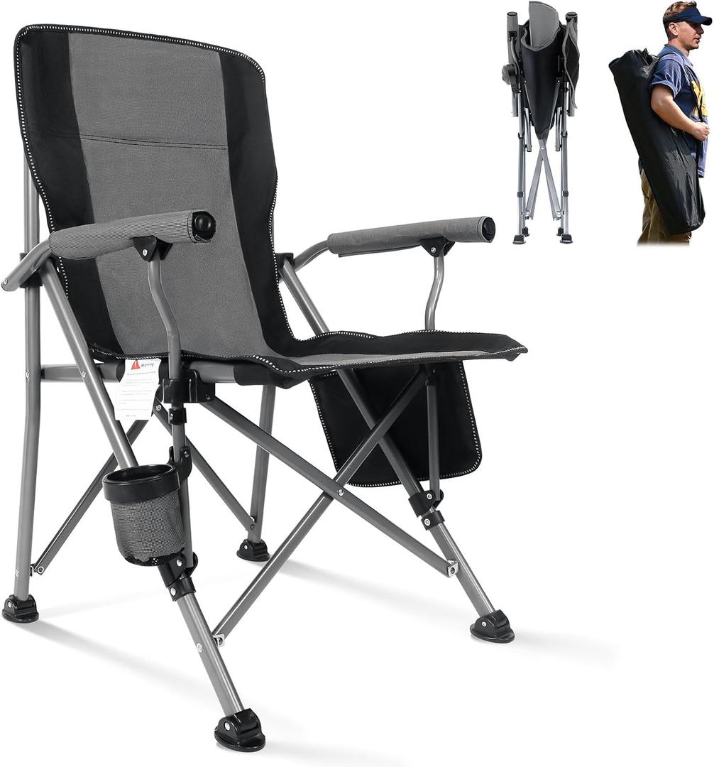 Folding Camping Chair Heavy Duty Portable Outdoor Chairs Supports 330lbs Collapsible Foldable Chair for Outside with Cup Holder&Carry Bag, Folding Lawn Chair for Camp Beach Fishing Sports(Gray), 21.6 inches x 21.6 inches x 36.4 inches