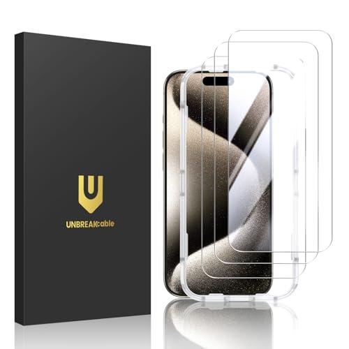 UNBREAKcable 2-Pack Screen Protector for iPhone 15 Pro, Double Shatterproof Tempered Glass [Easy Installation Frame] [9H Hardness] [99.99% HD Clear] [Case Friendly] for iPhone 6.1 inch