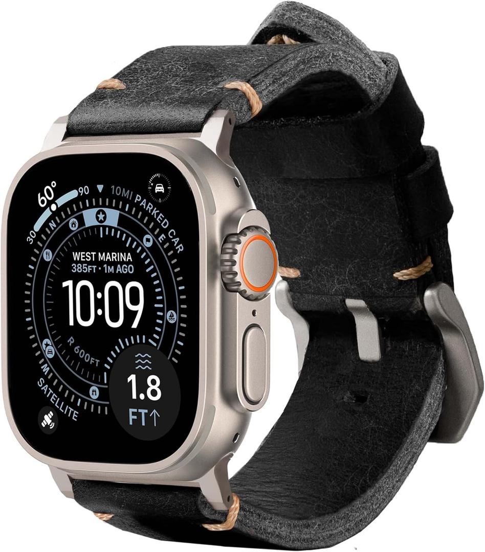 ROBUST Genuine Leather Watch Band for Men - Compatible with Apple Watch Bands 49mm - Replacement Strap for iWatch Ultra 2/1 SE, SE 2 Series 10 9 8 7 6 5 4