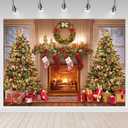 Mocsicka Christmas Fireplace Backdrop Winter Xmas Eve Cozy Family Party Photography Decorations Background Christmas Tree Gifts Red Socks Garland Christmas Fireplace Photo Prop Supplies (10x8ft)