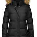 Women's Winter Puffer Coat Warm Thicken Jacket with Faux Fur Removable Hood Windproof Parka Outwear, Large