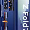 Vizvera for Samsung Galaxy Z Fold 7 Case RFID Wallet with Cards Holder [Hinge Cover] [Camera Cover] Shockproof Silicone Protective Phone Case for Z Fold 7 2025-Blue