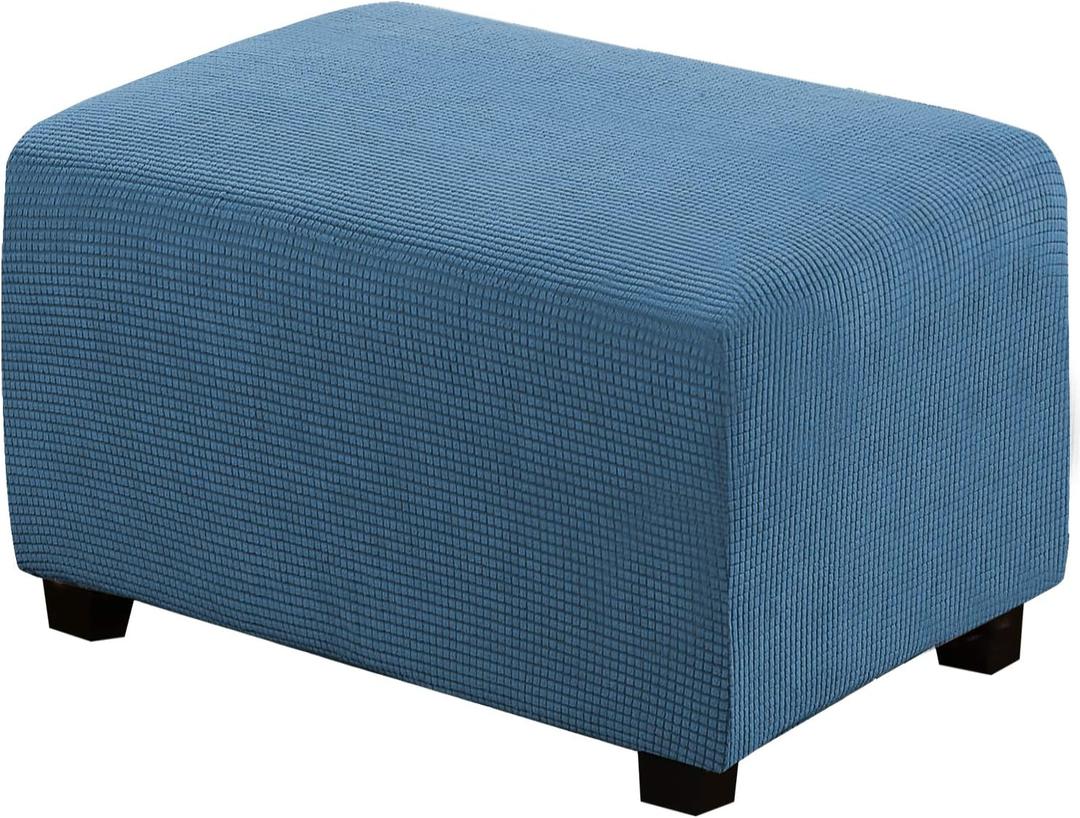 H.VERSAILTEX Ottoman Cover Slipcover Rectangle Fit Length 29'-34' Footrest Sofa Slipcovers Stool Cover Footstool Protector Covers Feature Stretch Soft Jacquard Fabric Removable Washable - Dusty Blue