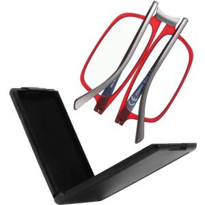 Evolved Folding Reading Glasses For Women Men Blue Light Blocking Anti UV Eyestrain Foldable Portable Compact Readers with Flat Hard Case Pocket Computer glasses 2.5 RED (Full Size-red)