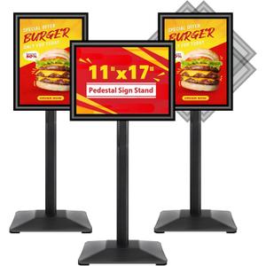 Sign Stand 11x17inch Pedestal Sign Holder Poster Stand 3Packs Adjustable Floor Standing Sign Holder with Heavy Duty Display Stand for Indoor Outdoor Business Store Sign Holders(Black)