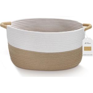 Medium Rope Basket with Handles, Medium Bohe Storage Basket, 17 "L x 12.5" W x 8.5 "H, Home Decor Organizer for Towels,toys, Books & Magazines