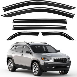 6pcs Out-Channel Window Rain Guards Fit for Jeep Cherokee 2014-2023, Extra Durable Window Visors Vent Visors Vent Shades Wind Deflector Dark Smoke Car Tape-on 6-pcs with Thicker