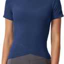 MathCat Workout Shirts for Women, Workout Tops for Women Short Sleeve, Cross Hem Compression Shirts, Athletic Running Yoga Gym Tops Navy, Small
