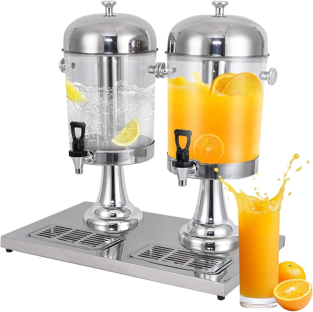 BAVNNRO 4.5 Gallon Drink Dispensers for Parties, Beverage Dispenser with Stand, Commercial Hot Cold Juice Dispenser with Ice Container and Stainless Steel Drip Trays for Beer, Water Lemonade
