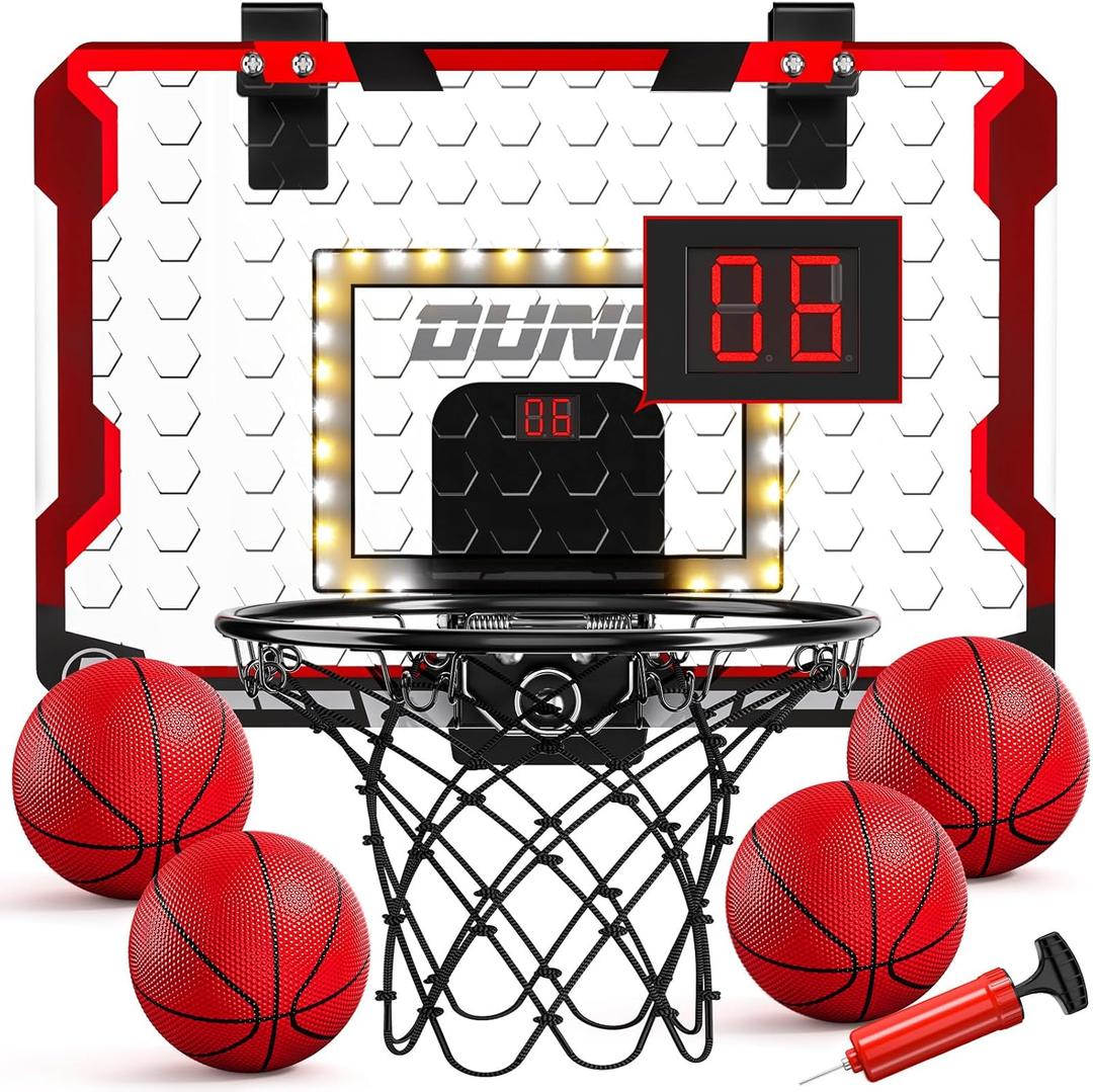 TEMI Indoor Basketball Hoop for Kids, Door Room Basketball Hoop, Mini Basketball Hoop with 4 Balls, Basketball Toys for 3 4 5 6 7 8 9 10 11 12 Year Old Boys