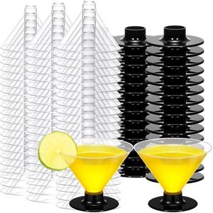 Boao 102 Pack Champagne Glasses 4 oz Plastic Martini Glasses Unbreakable Disposable Cocktail Cups Stackable Margarita Cups for Wedding Bar Birthday Party Wine Food Dessert(Clear and Black,Vivid)