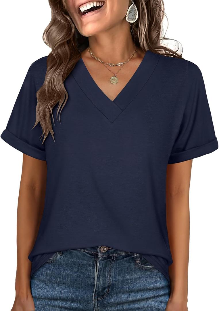 Anrabess Women Casual Navy Blue Shirt Size L