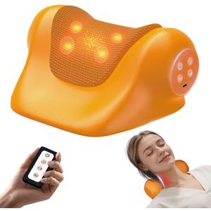 JDZ Neck Massager with Heat, 3-in-1 Electric Cervical Neck Massager for Pain Relief, Ergonomic Neck and Shoulder Relaxer Stretcher with Adjustable Vibration Massage, Brown