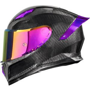 Carbon Fiber Full Face Aldult Motorcycle Helmets, DOT Approved Touring Street Motorcycle Helmet - for Men and Women Moped Scooter Helmet with Spoiler Sport (Small, 1)