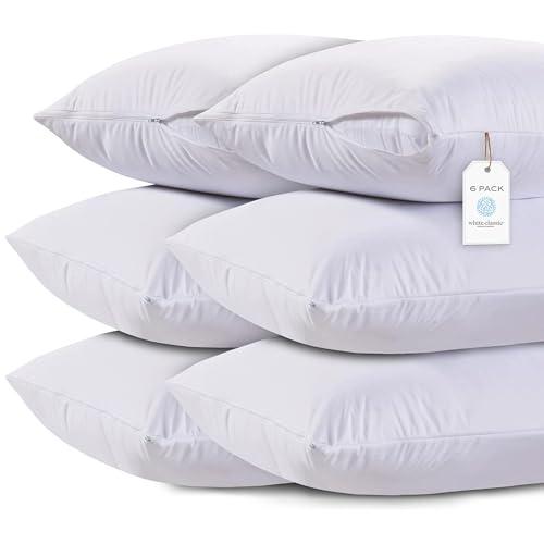 White Classic Zippered Style Pillow Case Cover - Luxury Collection 200 Thread Count, Soft Quiet Zippered Pillow Protectors, Standard Size, 6 Pack Pillow Shams