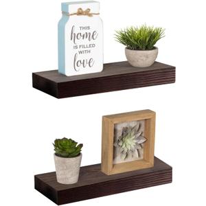 WELLAND Bradley 5" Deep Narrow Floating Shelves Set of 2 Handmade Wood Wall Shelves Rustic Shelves Wall-Mounted (Brown, 12 inch)