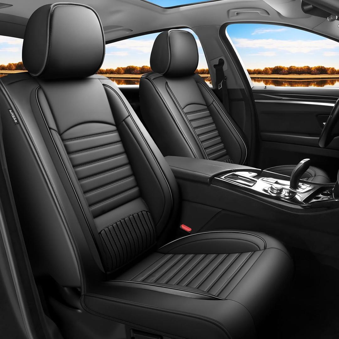 Car Seat Covers Compatible with Hyundai Kona 2018-2025. Waterproof & Breathable Leather. Compatible with Airbag & Easy to Install. All - Weather Seat Cushion Protector, Full Set, Black